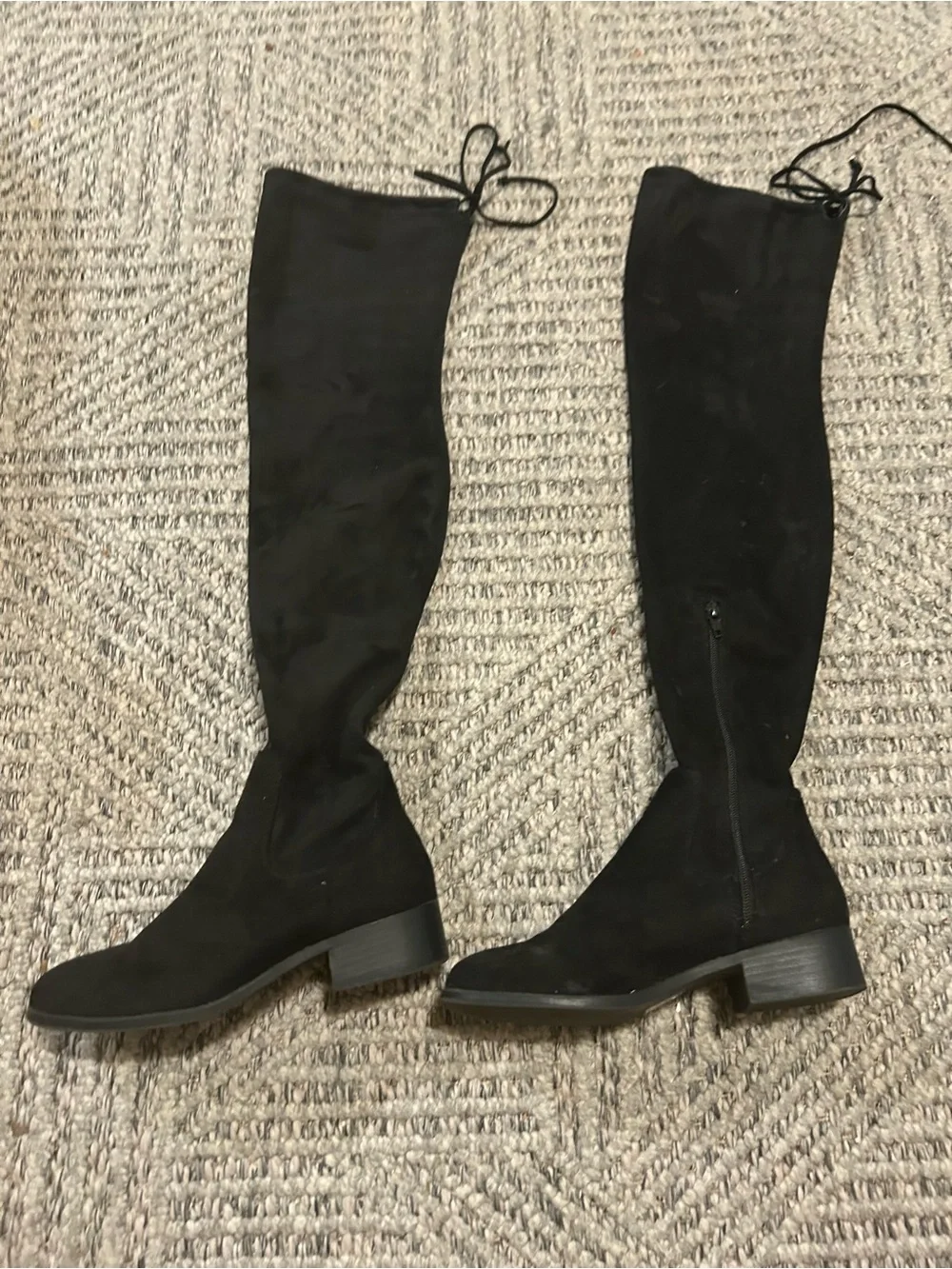 Forever 21 Women’s 6 Black Thigh High Faux Suede Boots W/ Adjustable Date At Top